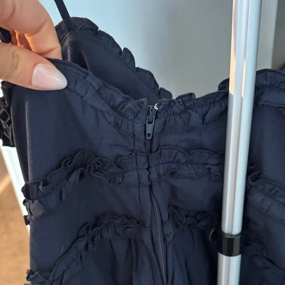 Navy Ruffle-Trim Spaghetti Strap Romper - Picture 5 of 5